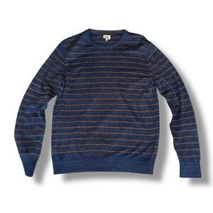 Faherty Navy Striped Crewneck Crepe Knit Sweater Sz M